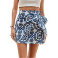 WDIRARA Women's M Allover Print Knot Side High Waist Wrap Mini Skirt Zipper Ba