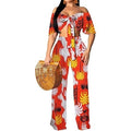 MSRP $39 CuteCherry Women's XL Orange/Floral 2 Piece Outfit Off Shoulder Tie