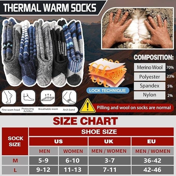 MSRP $18 Welwoos 5 Pairs US 9-12 Merino Wool Hiking Socks Thermal Winter Warm