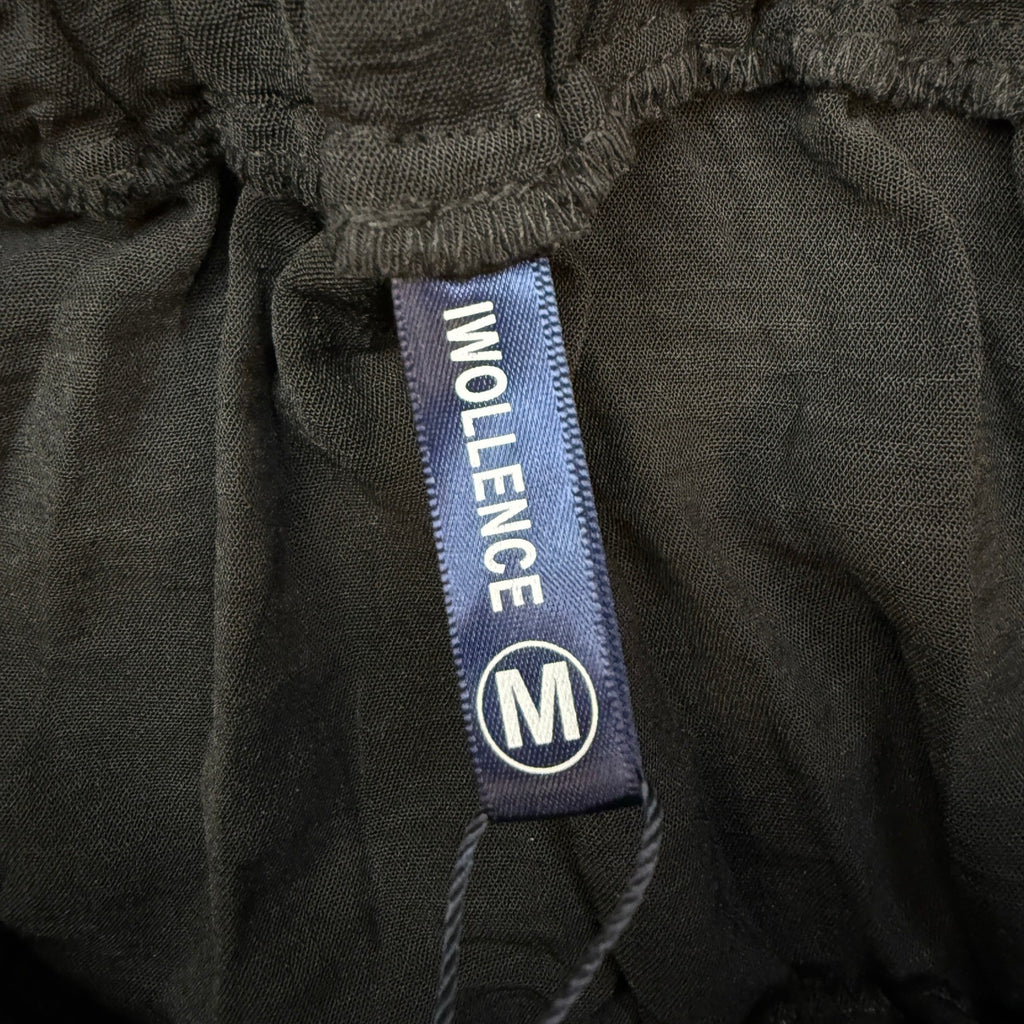 MSRP $26 IWOLLENCE Women's M Black High Waist Palazzo Pants Adjustable Knot