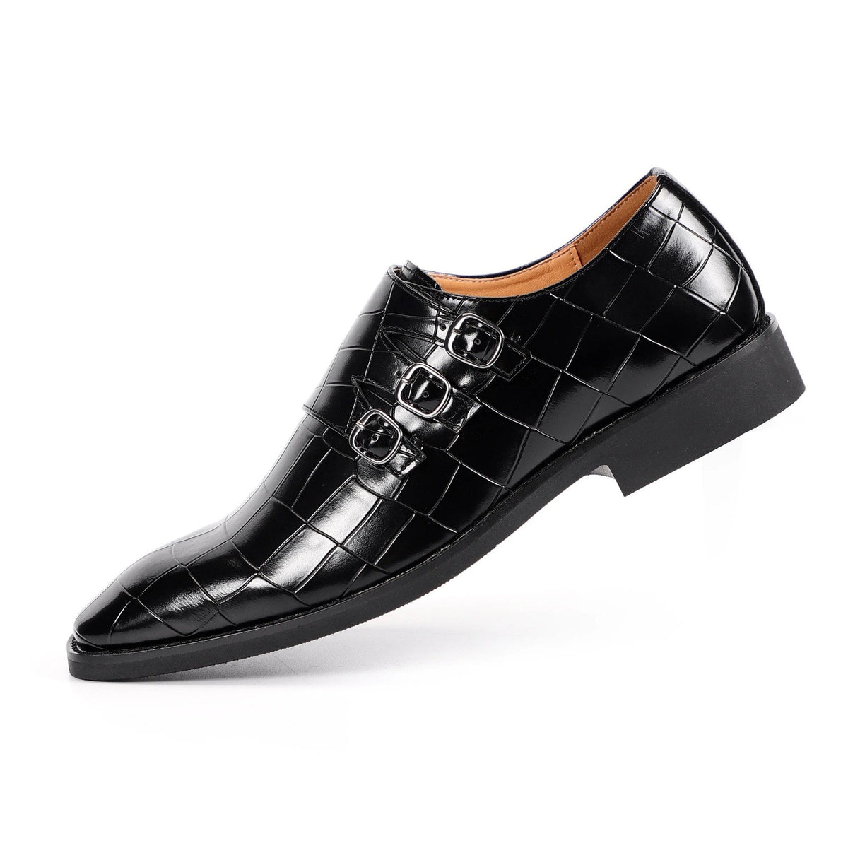 Santimon Men's US 10 Black Monk Strap Loafers Triple Buckles Dress Shoes