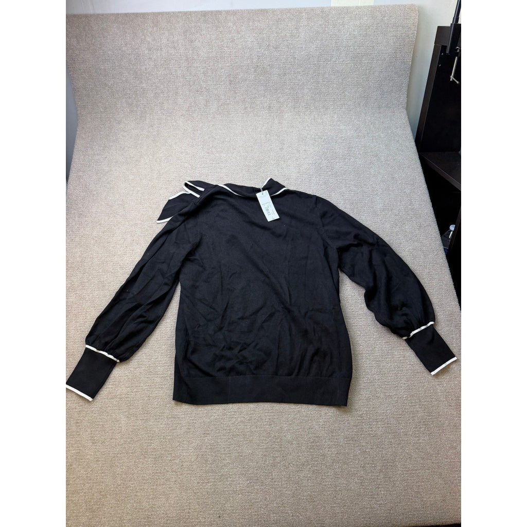 MSRP $48 Liz Claiborne Womens L Black Split Tie Neck Pullover Sweater Long