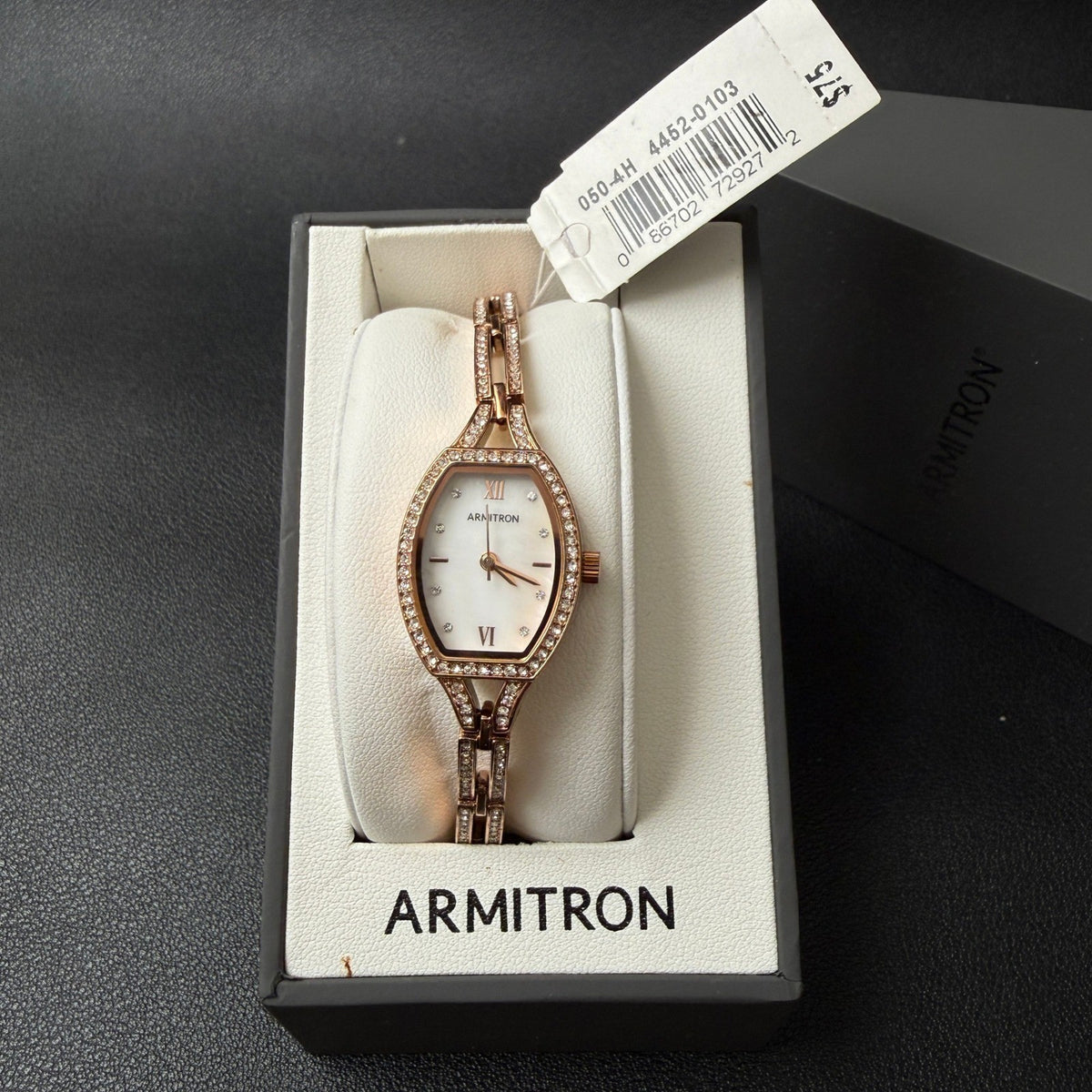 MSRP $75 Armitron 75/5902RG Women's Rose Gold Crystal Accented Watch New Batte