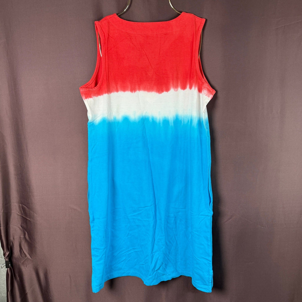 Lands' End Women's S Cotton Jersey Tunic Dress Cover-up Compass Red/Turquoise Om
