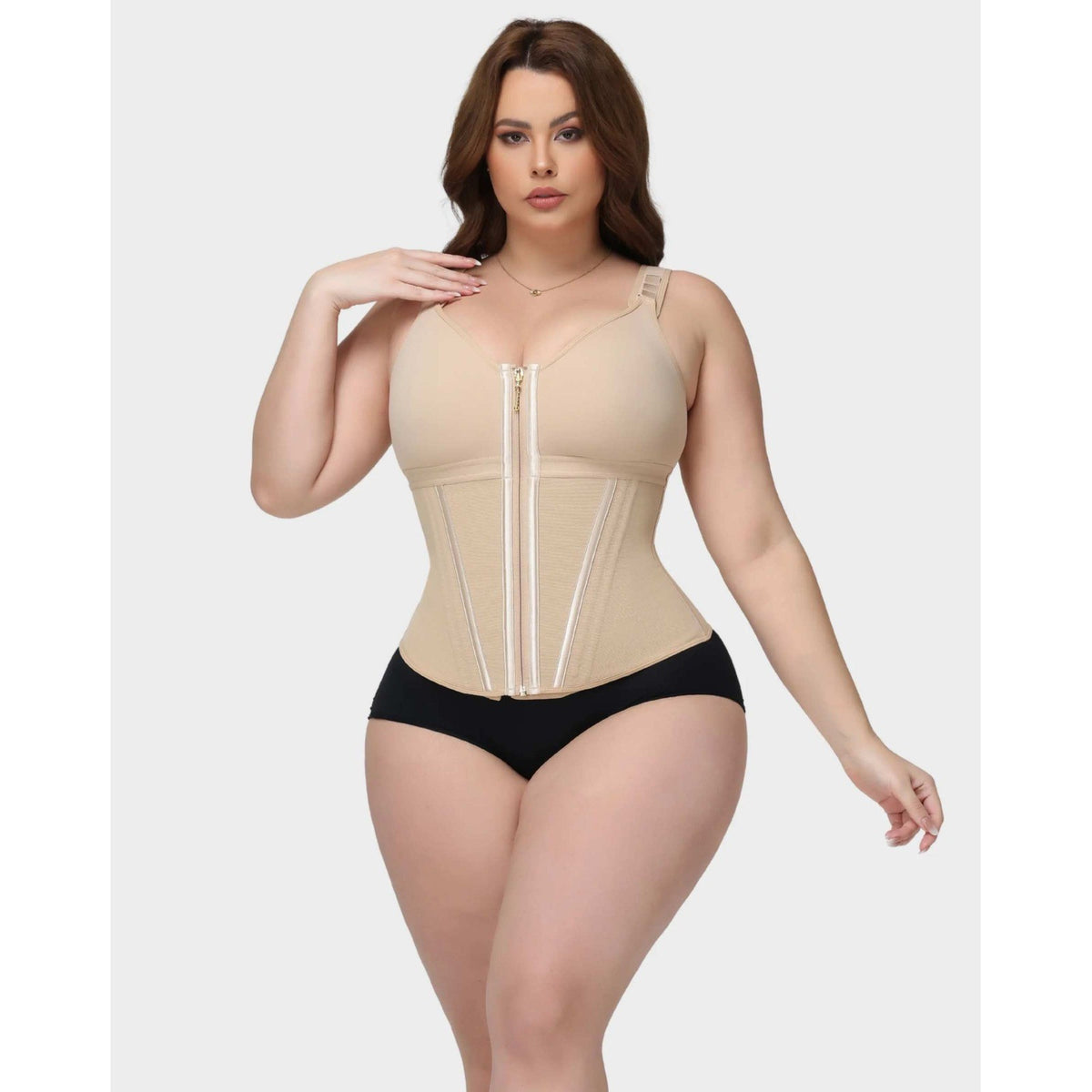Women's Tan L Core Lift Zipper Tank Top Body Shaper Tummy Control Shapewear