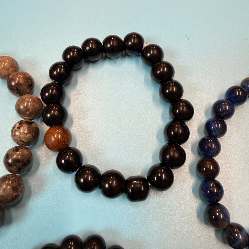 Set of 5 Natural Gemstone Round Beads Stretch Bracelets, 4oz, №B54