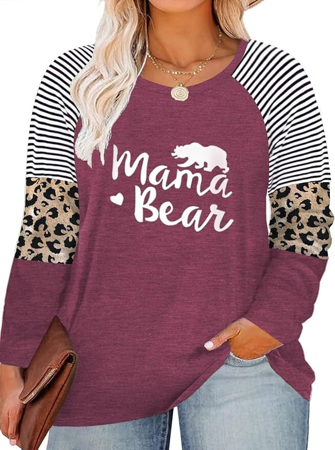 ROSRISS Womens Plus Size 16W Tops Long Sleeve Leopard Print Striped Color Block