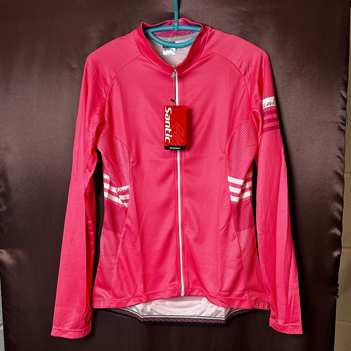 NWT Santic Olivia Women's L-2XL Pink Cycling Jersey Long Sleeve Full Zip, Rear