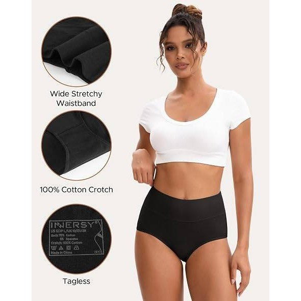 Pack of 5 MSRP $32 INNERSY Womens XL Black High Waisted Underwear Cotton Panties