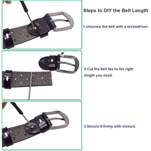 MSRP $18 VONSELY Women's 1.5" Wide Black Hollow Leather Belts Soft with Pin Buck