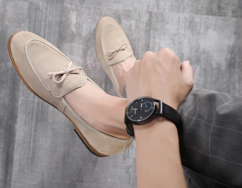 Santimon Men's US 9 Beige Casual Bow Loafers Flats Slip On Casual Shoes