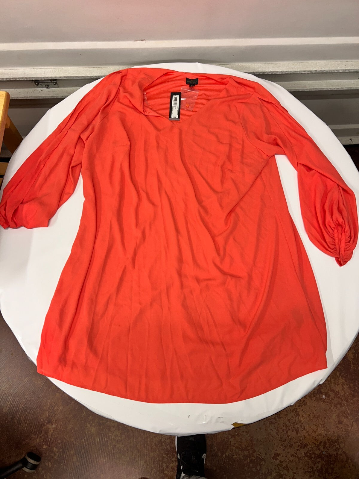 New Worthington Women's 1X Slit Sleeves V Neck Pullover Hot Coral A Line Dress