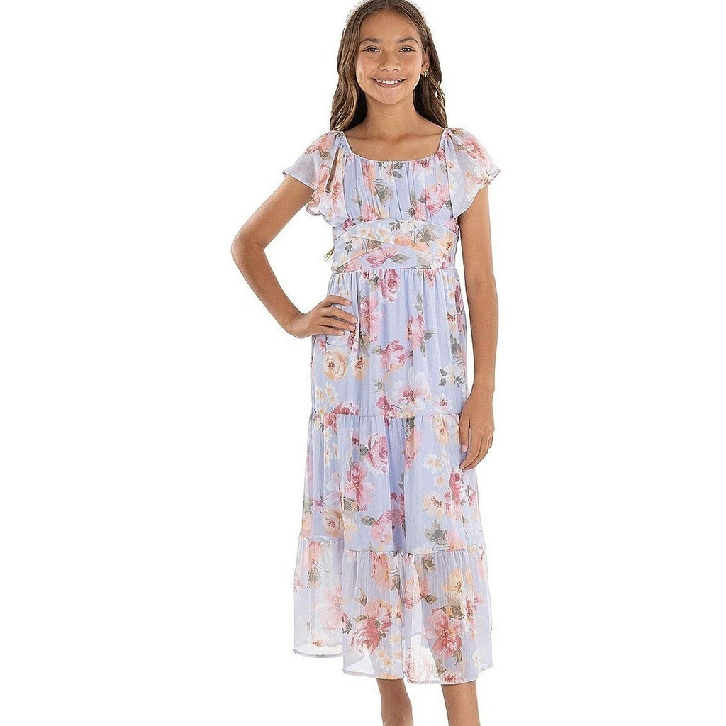 MSRP $64 Speechless Kids Girls 18 1/2 Slate Floral Maxi Dress w/ Headband