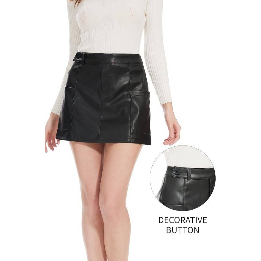 MSRP $29 Fahsyee Women's M Faux Leather Mini Skirt Black High Waisted Stretchy