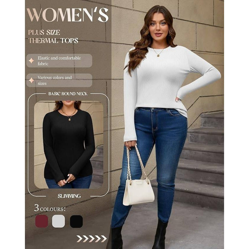 MSRP $52 Evervibe 3 Pack Women's 4XL Thermal Long Sleeve Shirts Ribbed Knit Top