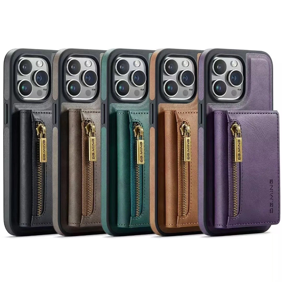 DG.MING M5 For iPhone 15 Pro Max Magnetic Detachable Zipper Wallet Case RFID Blo