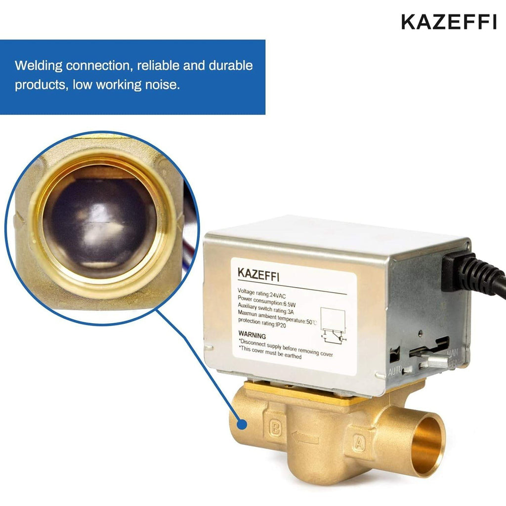 Kazeffi KZ4H-S222 Motorized Zone Valve,2 way,3/4" Sweat,Normally Closed,18"