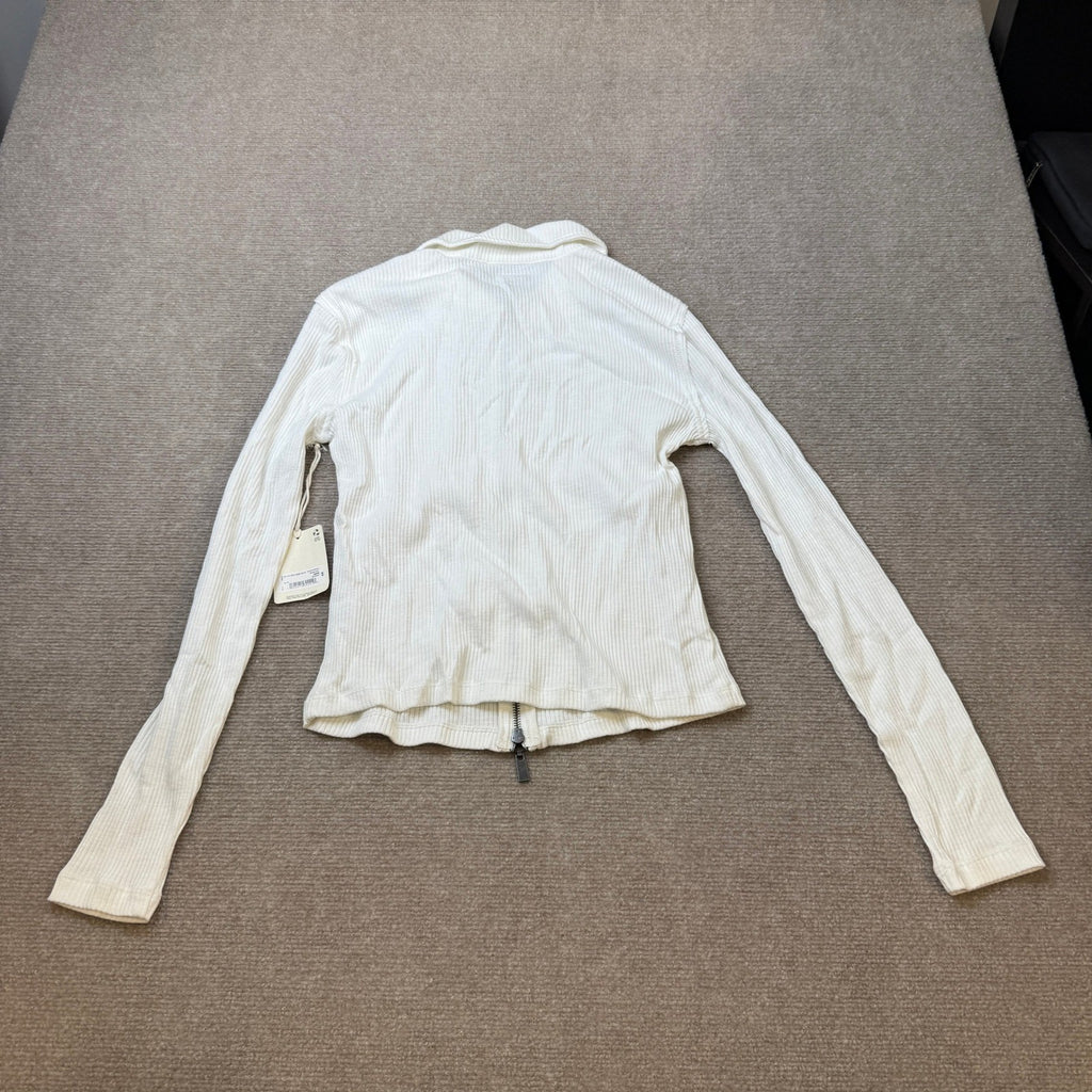 MSRP $38 a.n.a Womens M Snowdrift Long Sleeve Rib Polo Shirt Two Way Zipper