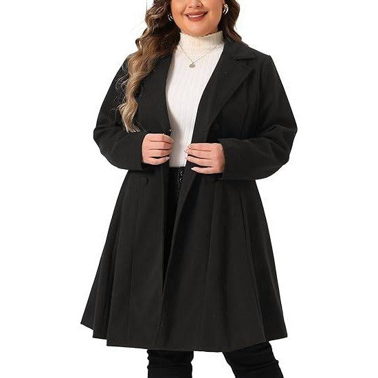 MSRP $130 Agnes Orinda Women's 4X Black Plus Size Winter Coats Notch Lapel Doub