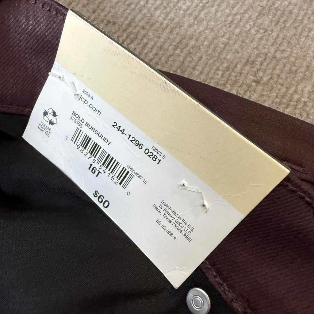 MSRP $60 St. John's Bay Women's 16 Tall Bold Burgundy Straight Leg Jeans Mid