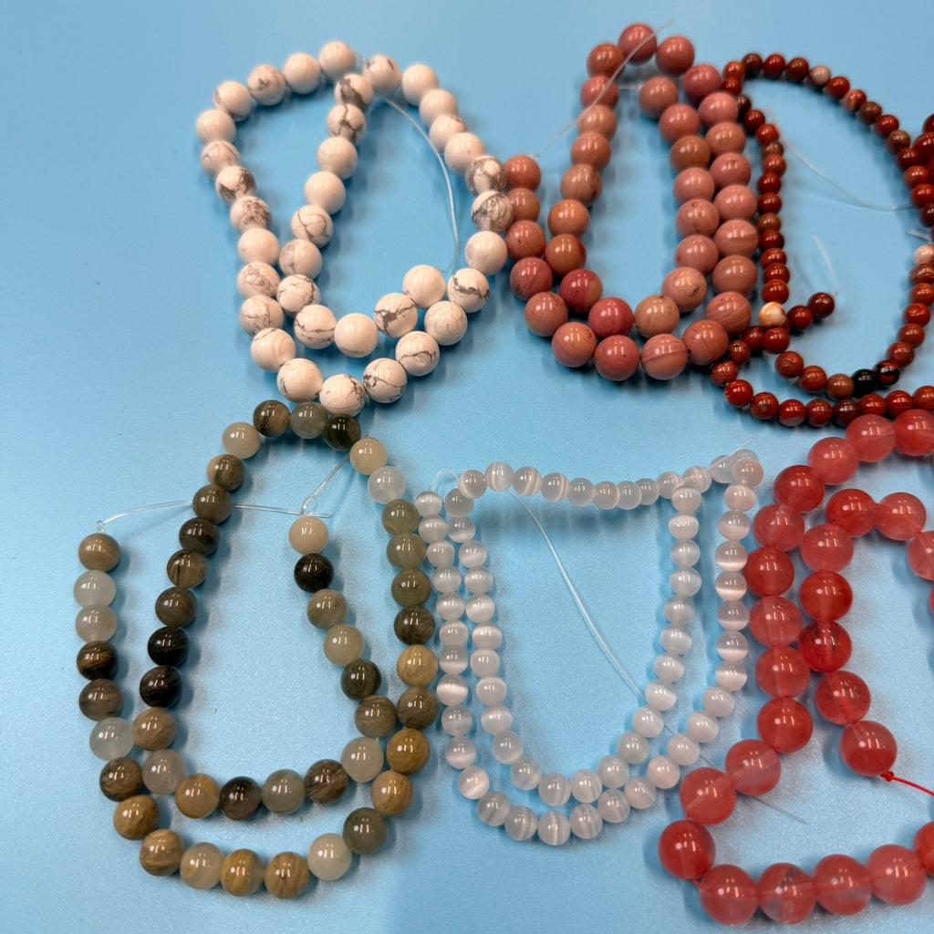 Set of 10 Natural Gemstone Round Beads Strands 15" Sizes 6,8,10 mm 14oz №B16