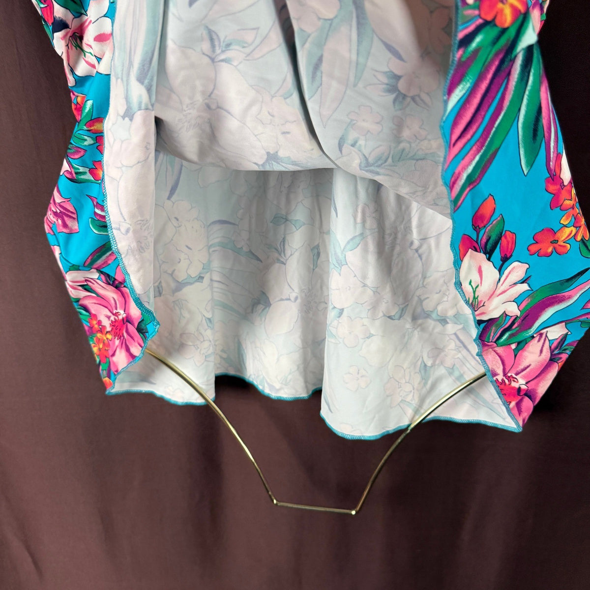 Lands' End Women's S Flutter Scoop Neck Tankini Top Turquoise Lily Palm