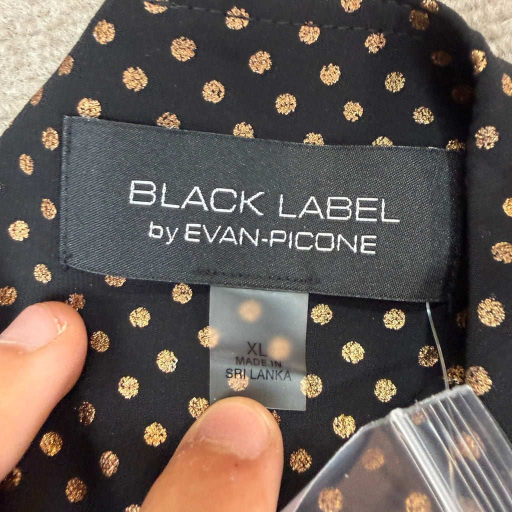 MSRP $64 Black Label by Evan-Picone Womens XL Black/Gold Polka Dot Blouse Top