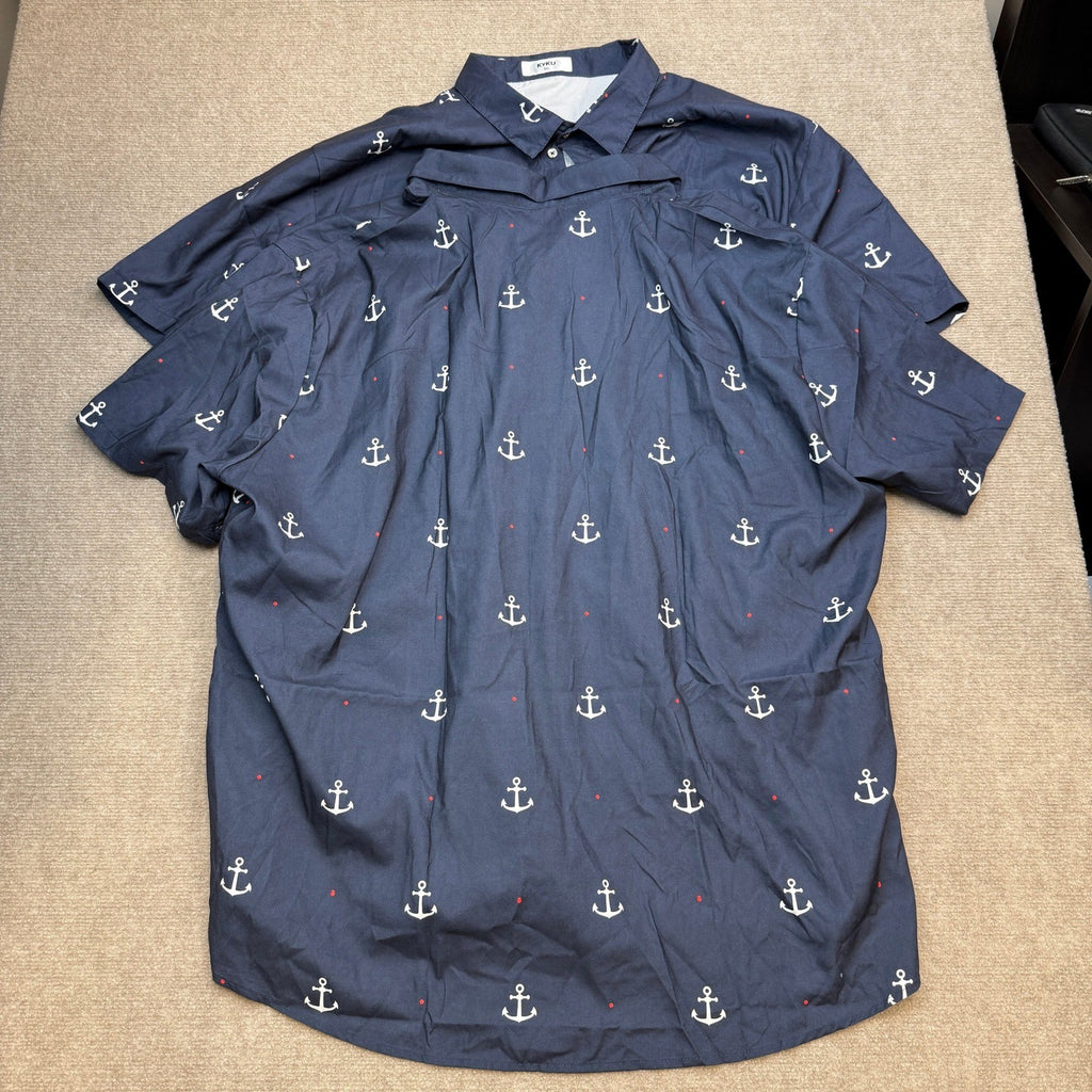 Lot of 2 MSRP $26 KYKU Men's 3XL Anchor Blue Hawaiian Shirt Short Sleeve Button