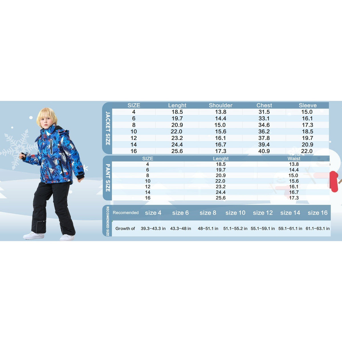 MSRP $137 WOWULOVELY Big Boy's Sz 12 2-Piece Colorblock Snow Pants and