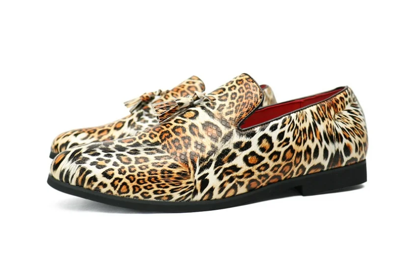 Santimon Men's US 7.5, 11 Leopard Print Tassel Slip On Loafers Dress Shoes
