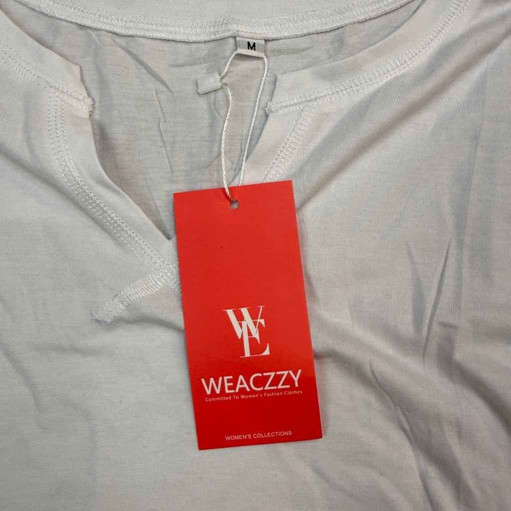 NWT WEACZZY Women's M White Long Sleeve Loose Fit Tops Dressy Casual V Neck