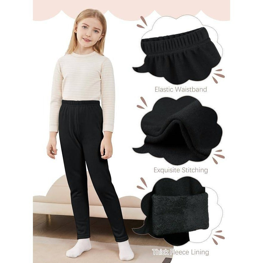 Kiiavoro Girls 5-6X Fleece Lined Leggings Cotton Kids Winter Warm Leggings Thick
