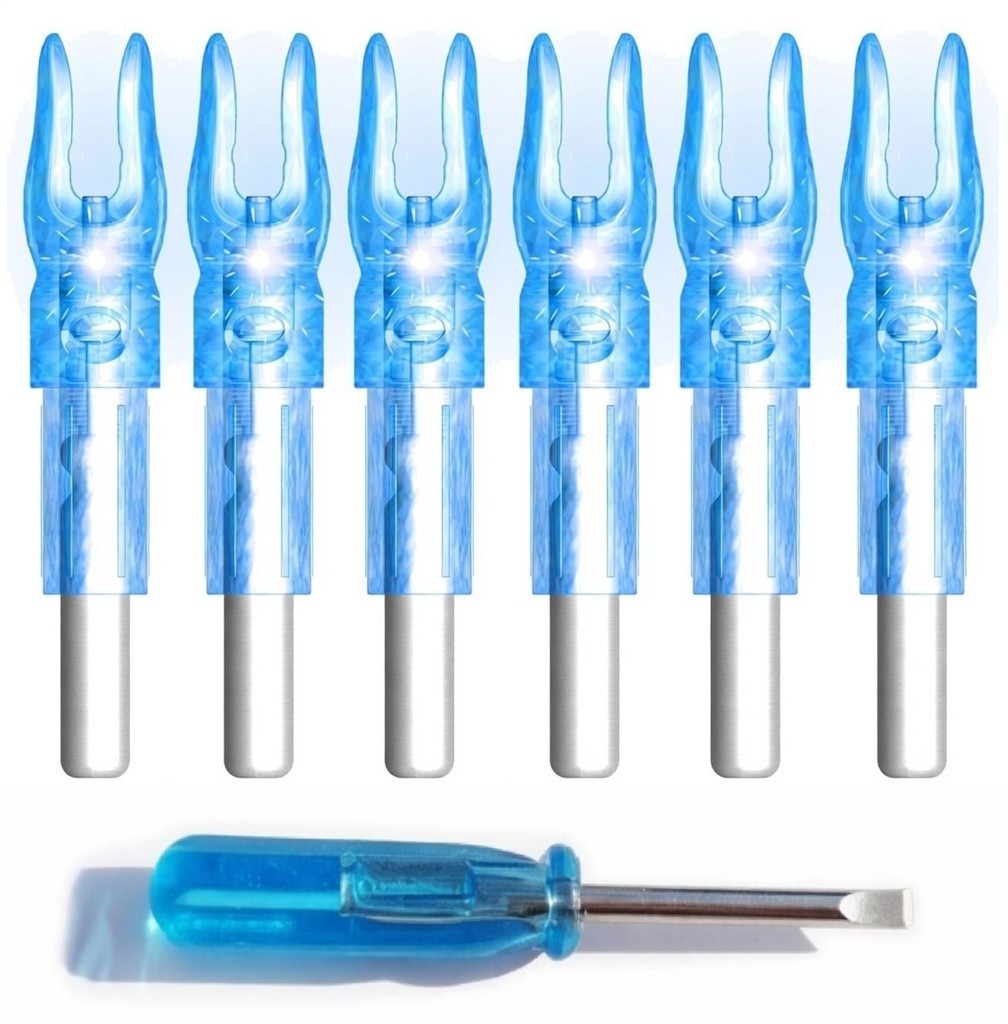 Pack of 6 LED Lighted Nocks for Arrows 0.244"/6.20mm w/ Screwdriver