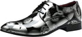 Santimon Mens US 9.5 Grey Floral Patent Leather Pointed Toe Oxford Shoes