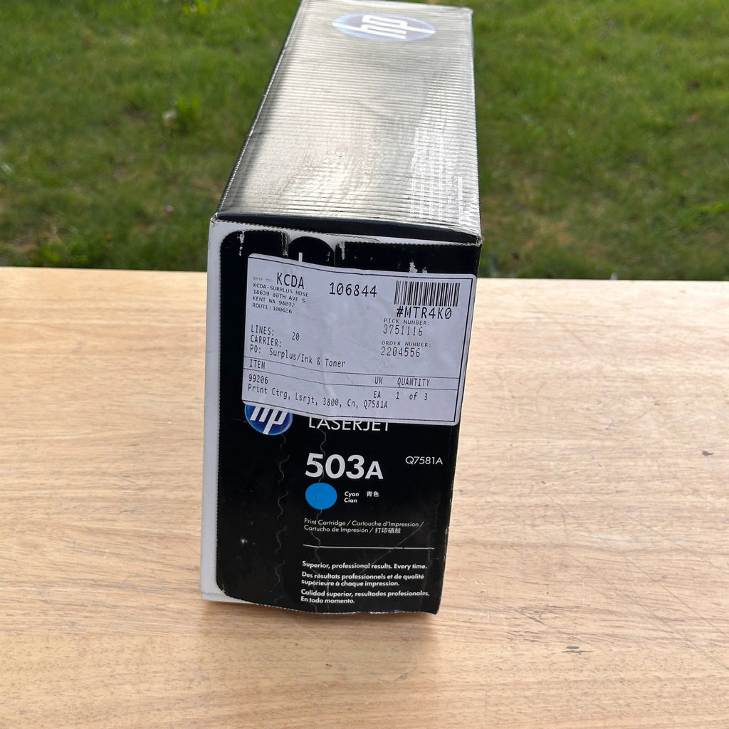 HP 503A Cyan Toner Cartridge Q7581A for LaserJet CP3505, 3800 Sealed