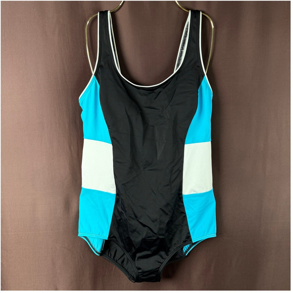 Land's End Women's 14 Colorblock Sporty Tugless One Piece Swimsuit Black/turquo