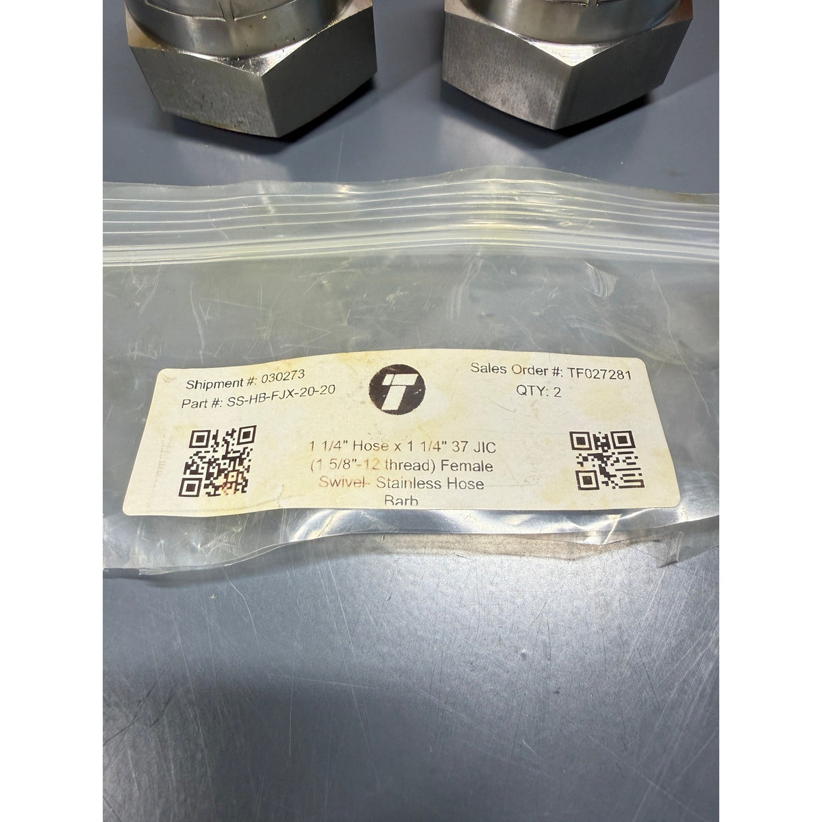 Set of 2 Titan SS-HB-FJX-20-20 1 1/4" Hose Barb x 1 1/4" 37° JIC (1 5/8"-12