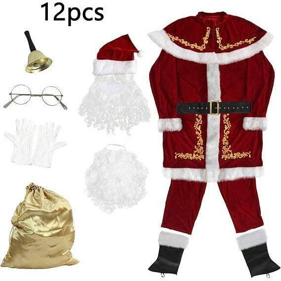 ABALAGU Men's 2XL Deluxe Santa Claus Suit 12 PCS Christmas Adult Costume