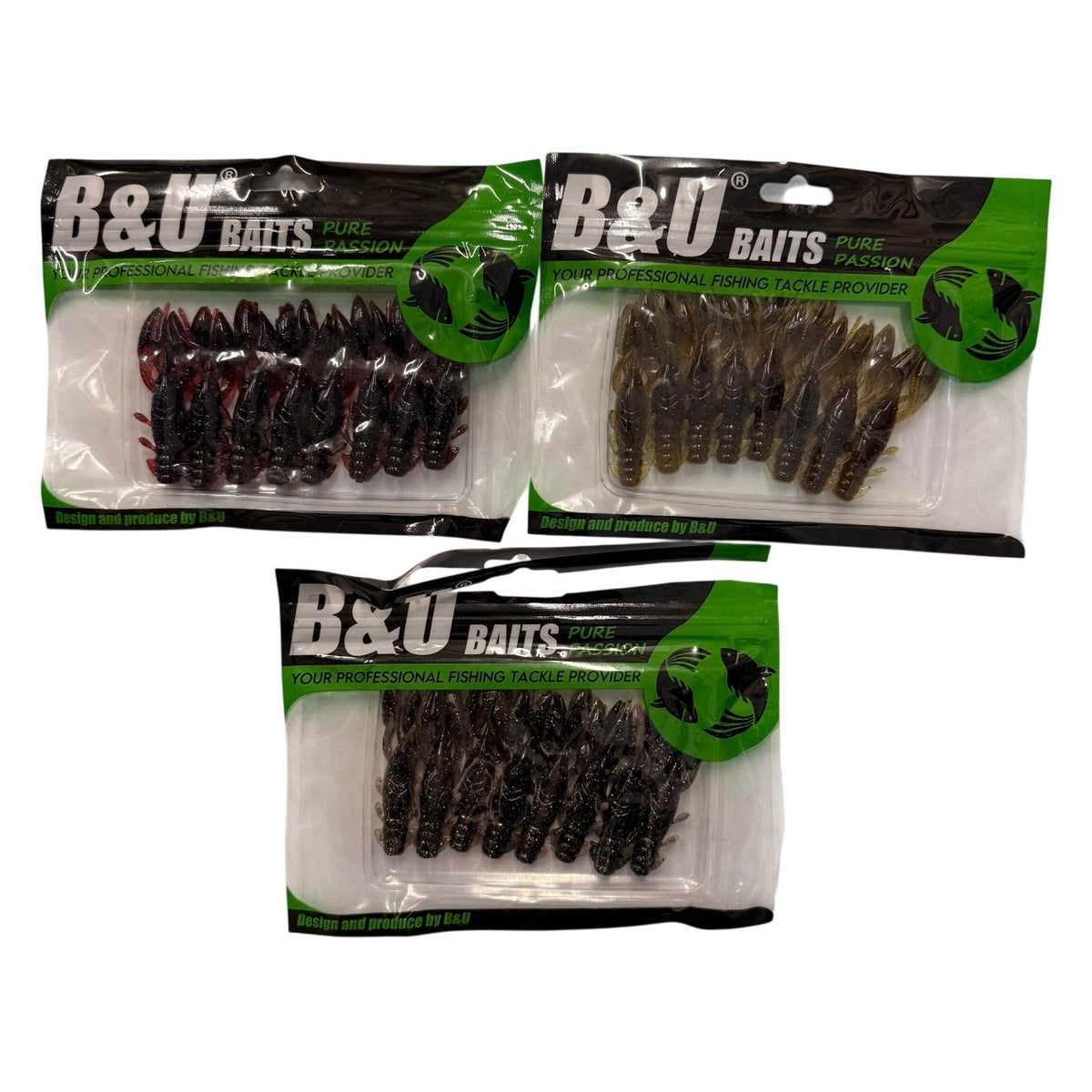 Set of 3 (8 pcs Each) B&U Craw Baits Soft Plastic Floating Bass Fishing Lures