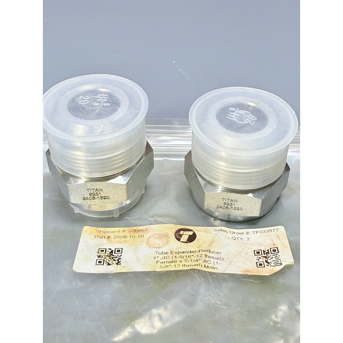 Set of 2 Titan 2406-16-20 Tube Expander-Reducer 1" JIC Female x 1-1/4" JIC Male