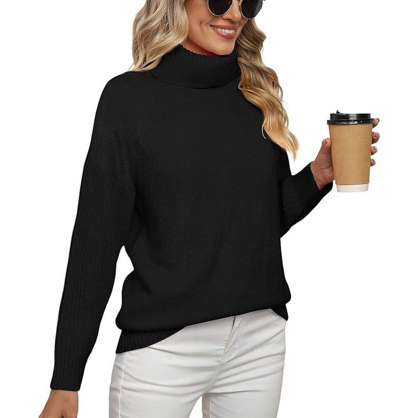 Jouica Women's S Black Turtleneck Chunky Oversized Tunic Sweater Pullover Casua