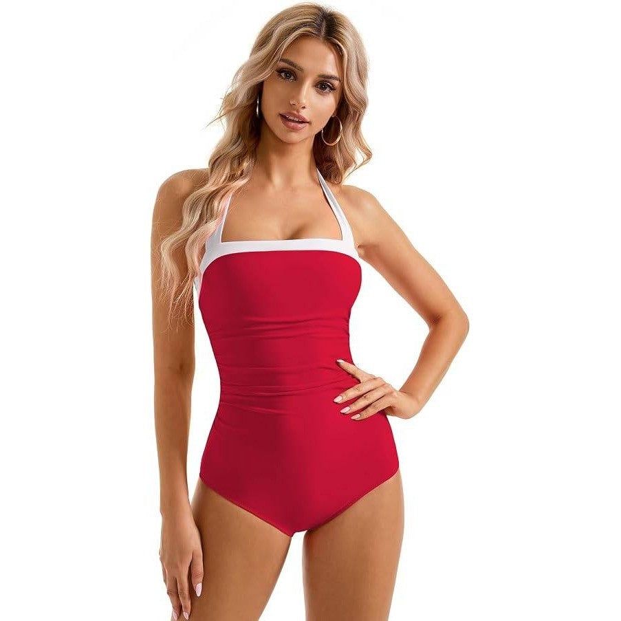 MSRP $42 SUUKSESS Womens XL Red/White Sexy Tummy Control One Piece Swimsuit