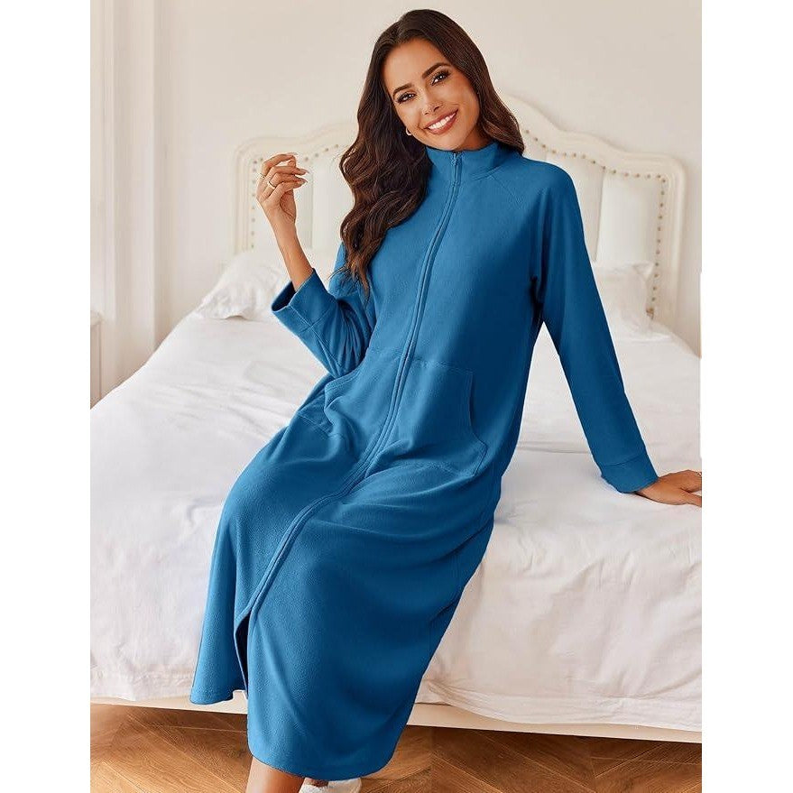 MSRP $38 Ekouaer Women's S Zipper Robe Long Sleeves House Coat REAL COLOR ON