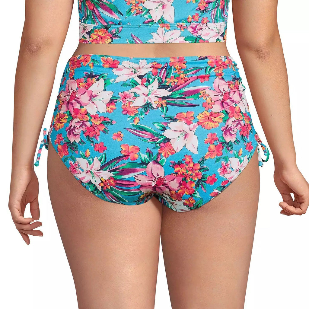 Lands' End Women's XS UPF 50 Adjustable High-Waist Bikini Bottoms Turquoise Lily