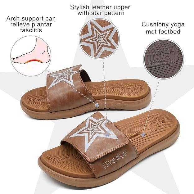 New KuaiLu Mens Slide Sandals Khaki US 10 Orthotic Arch Support Athletic Sport