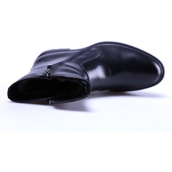 Santimon Men's US 8 Black Leather Zipper Winter Fur Lined Mid-Calf Dress Boots