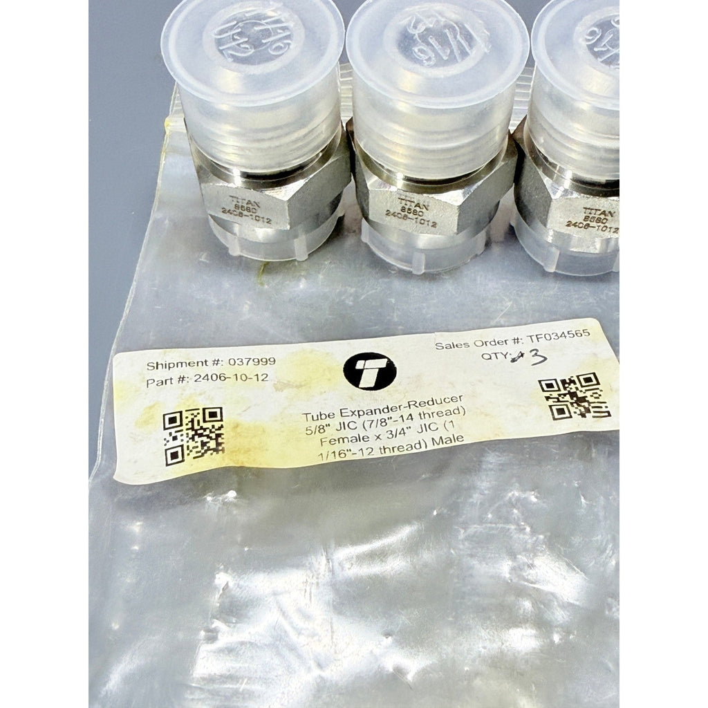 Set of 3 Titan 2406-10-12 Tube Expander-Reducer 5/8" JIC Female x 3/4" JIC Male
