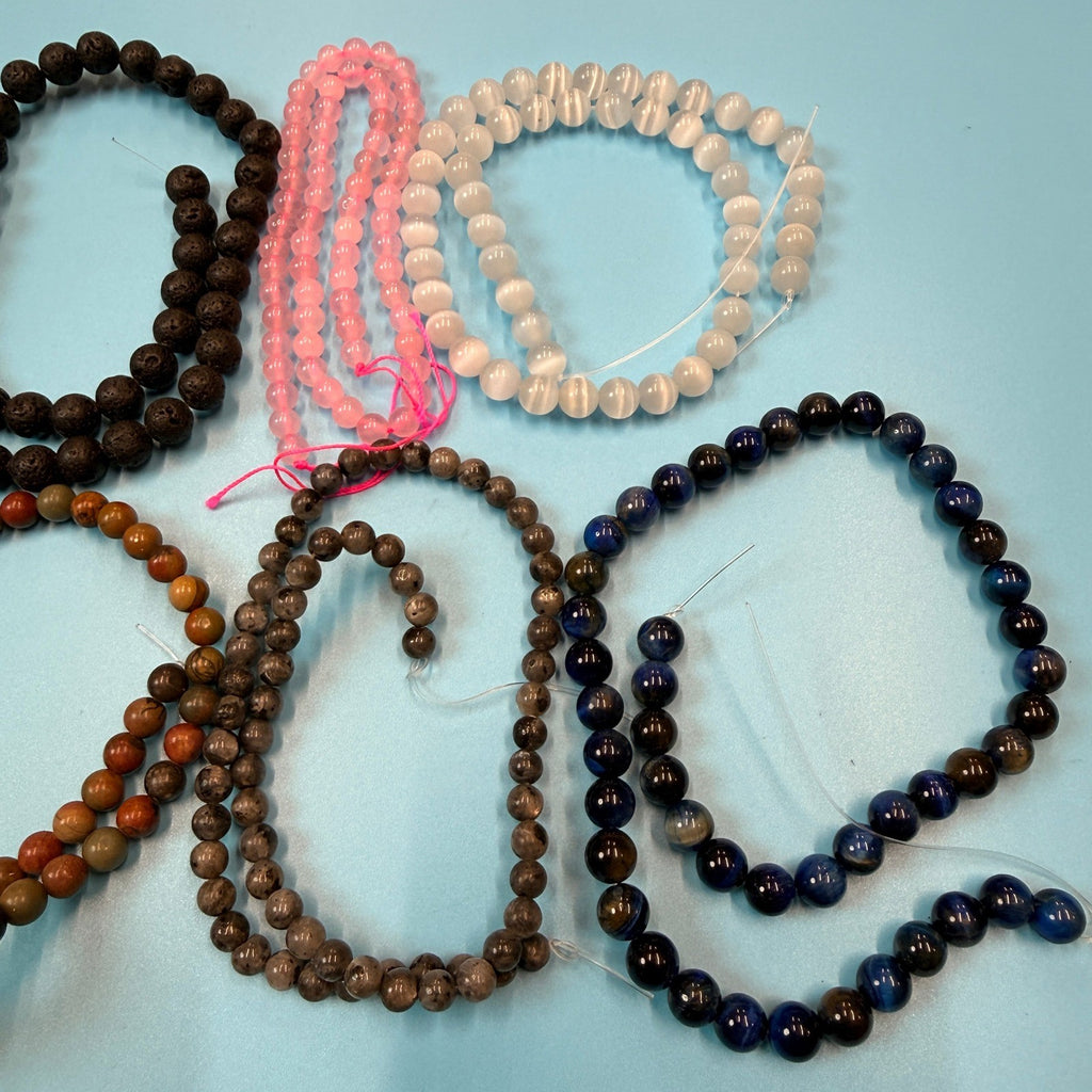 Set of 10 Natural Gemstone Round Beads Strands 15" Sizes 6,8,10 mm 12oz №B23