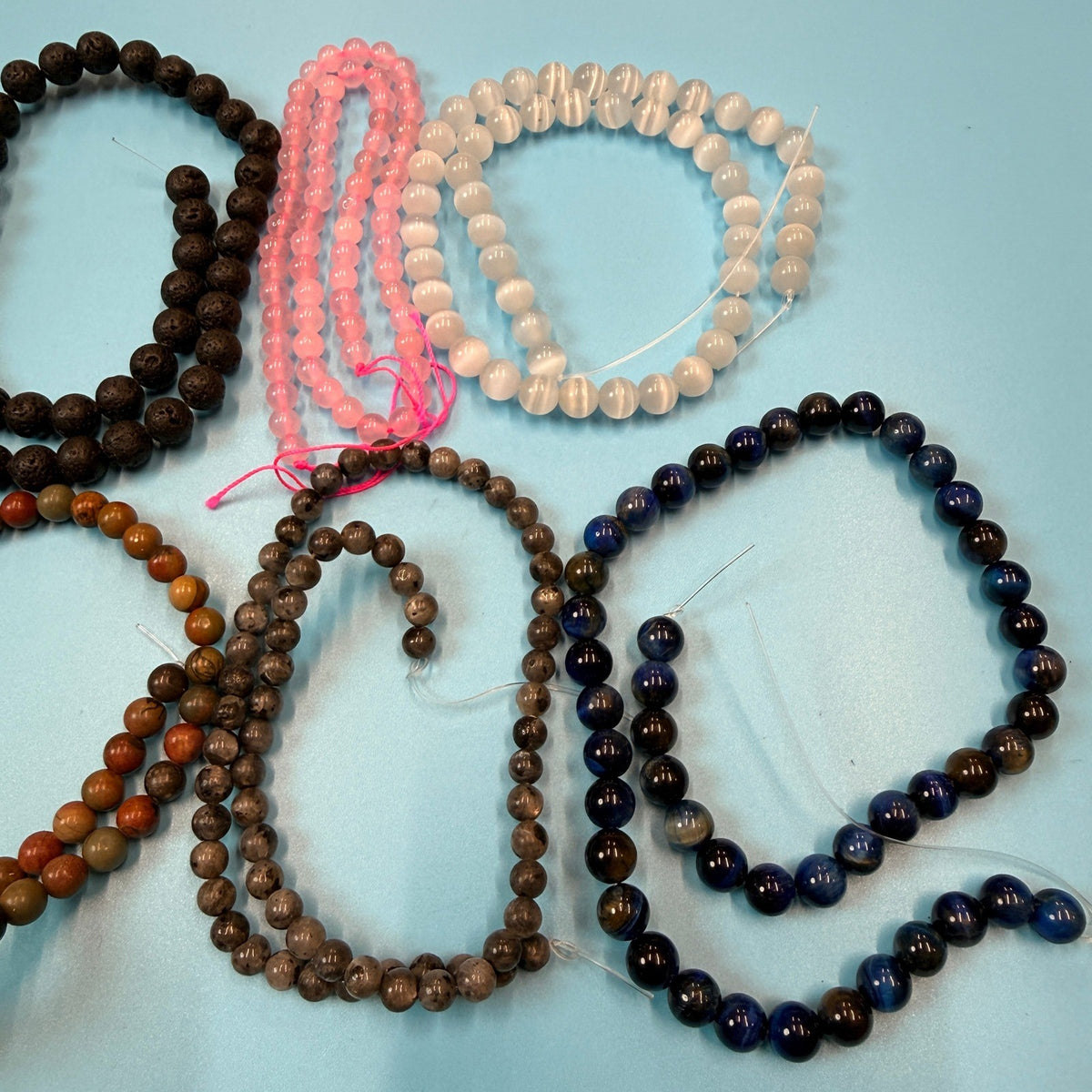 Set of 10 Natural Gemstone Round Beads Strands 15" Sizes 6,8,10 mm 12oz №B23