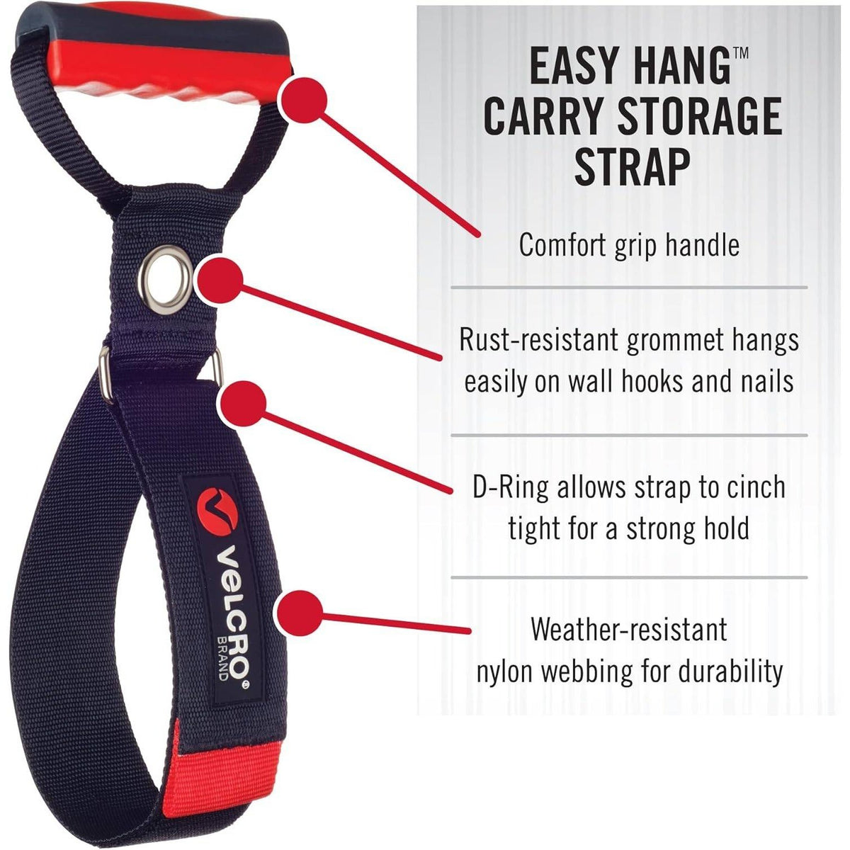 VELCRO Brand Heavy Duty Carrying Strap with Handle Medium, Wraps 5.5" Dia